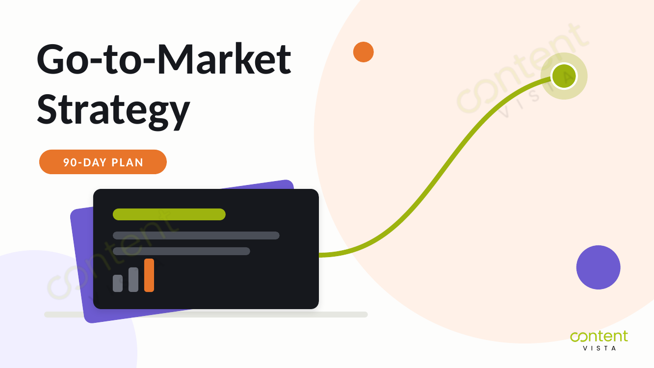 Presentation slide card on a desk with a rising pipeline line extending from it, illustrating a go-to-market strategy that turns a launch plan into pipeline